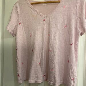 OLD NAVY EVERYWEAR PINK FLAMINGO PRINT V NECK T-SHIRT SMALL 100 Percent Cotton